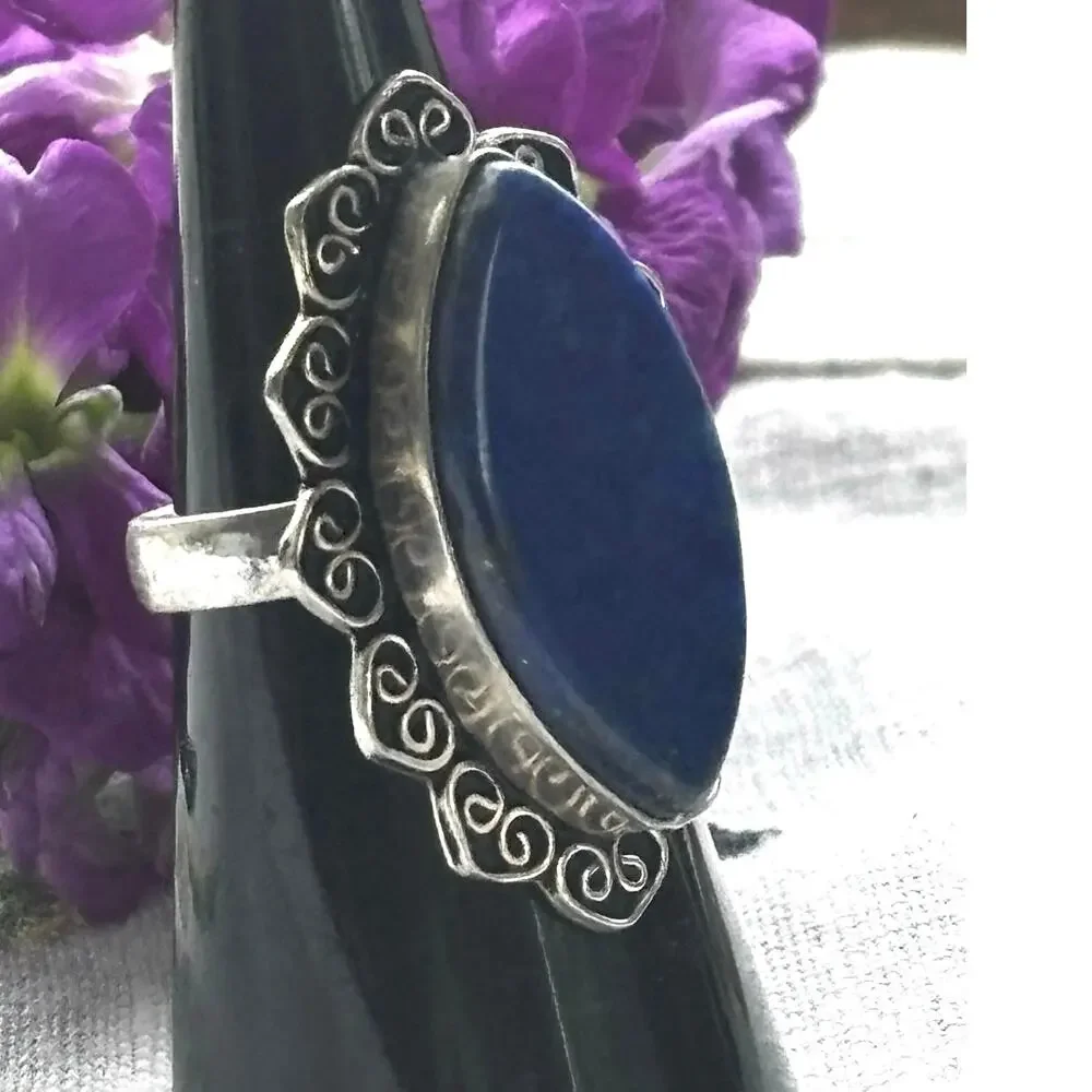 925 Silver Lapis Lazuli Ring  Size 7.5